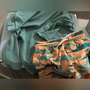 Carter's Peach & Teal Dinosaur 🦕 Swim Shorts and Long Sleeve w Dino 🦖 Hood